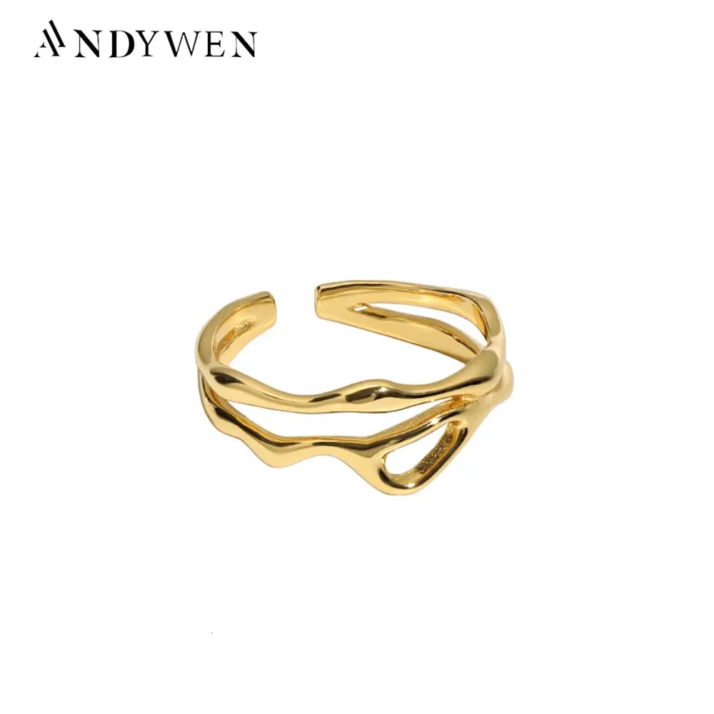 Anillos de boda Andywen 925 Sterling Silver Circle Plain Rings Responible Party Irregular Party Punk Circle Jewellry 2312222