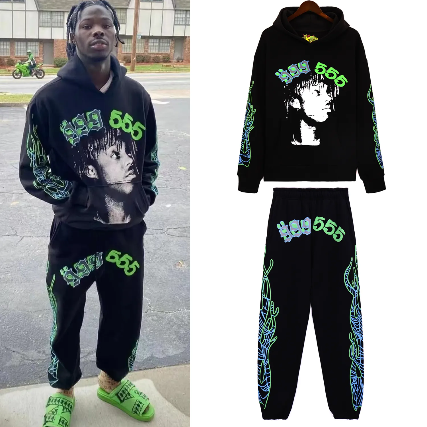 braccio 2024 Sp der Felpa con cappuccio Young Thug 555555 Felpa con cappuccio da uomo di alta qualità Felpa da donna Pullover Hip Hop Tuta da donna Maglioni Pantaloni Set Streetwear Felpe con cappuccio Maglioni S-XL