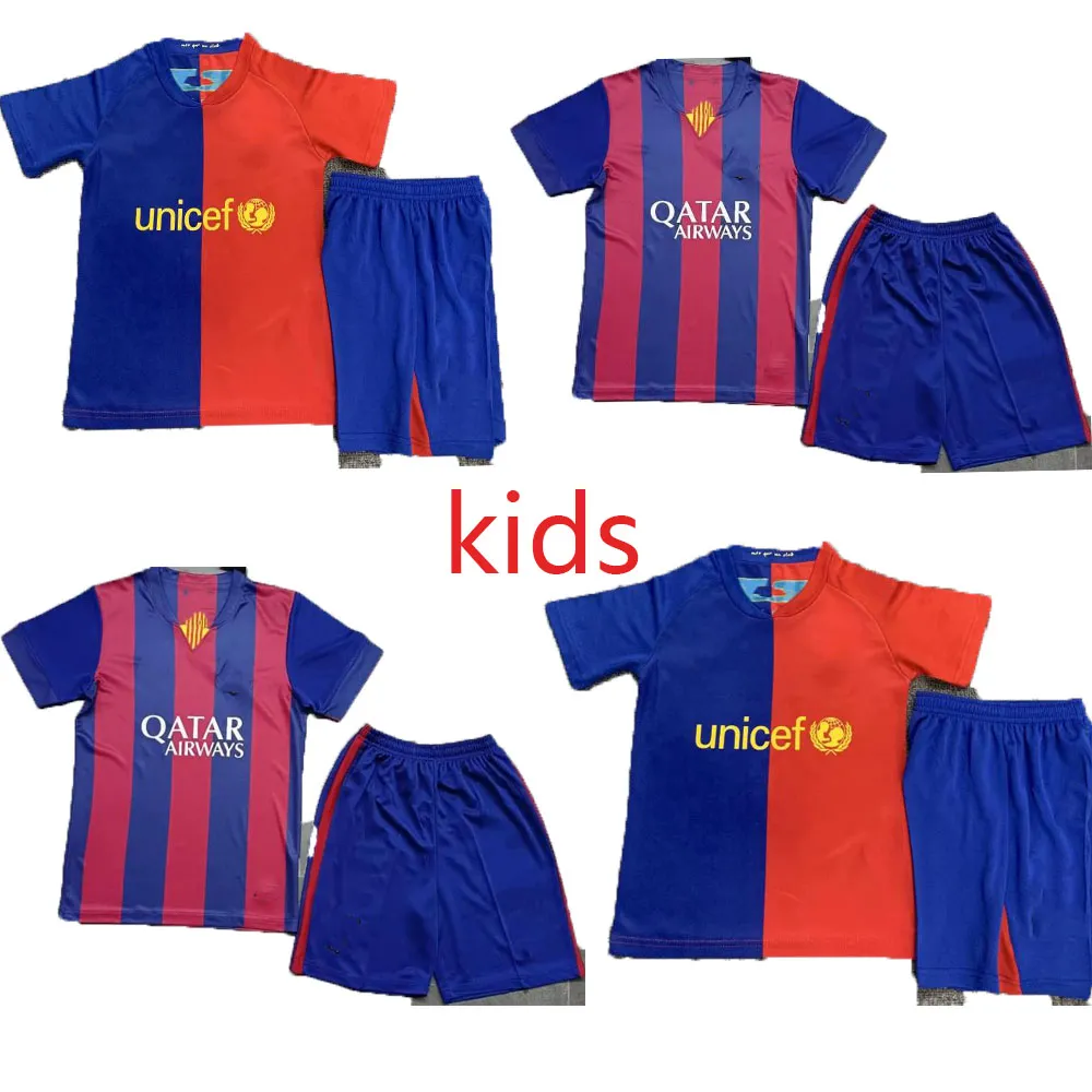 Retro Kids Barcelona Soccer Jerseys Barca 96 97 08 09 10 11 Xavi Ronaldinho Ronaldo Rivaldo Guardiola Iniesta Finals Classic Maillot de Foot 12 13 14 15 Football Shirts