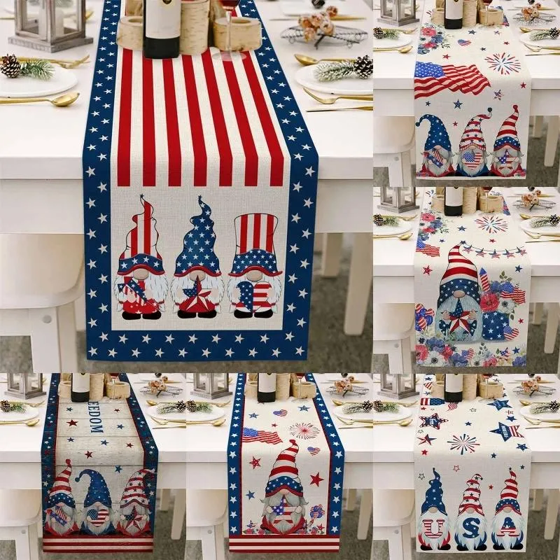 Sacs de rangement American Independence Table Day Runner Cotton Linen Nappecleurs Décor pour le 4 juillet Décoration Counter Dining Counter