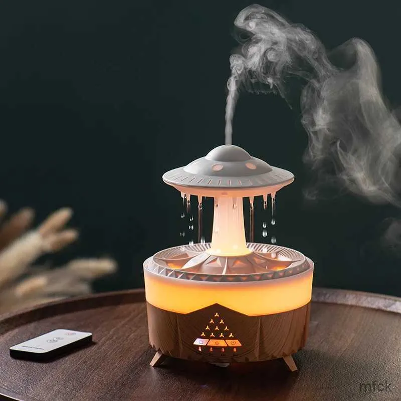 Humidificateurs Diffuseur de flamme Humidificateur Diffuseur d'huile essentielle Humidificateur d'arôme avec effet de flamme de feu UFO Rain Cloud Humidificateur d'air intelligent