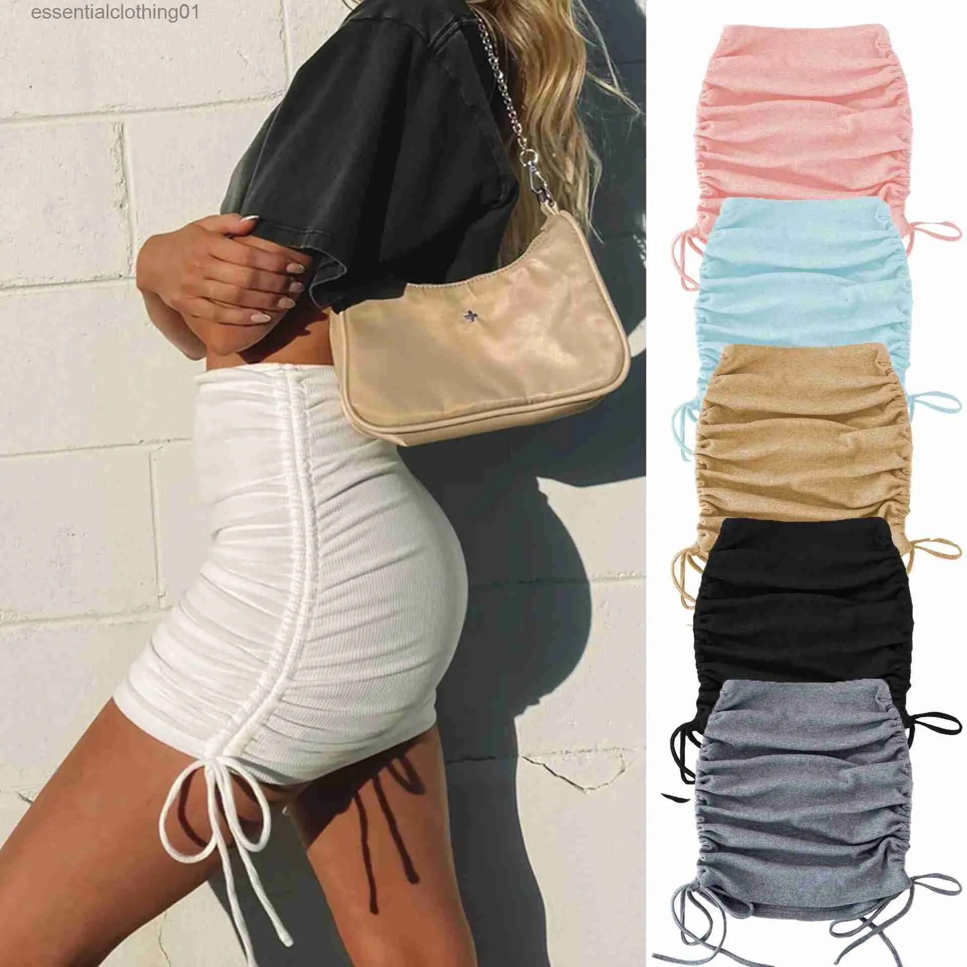 Skirts Sexy Skirts Woman Summer Skirts Solid Color Ladies Knitting Thread Side Dr String Elastic Harajuku Womens Skirts Pink Skirt L231222