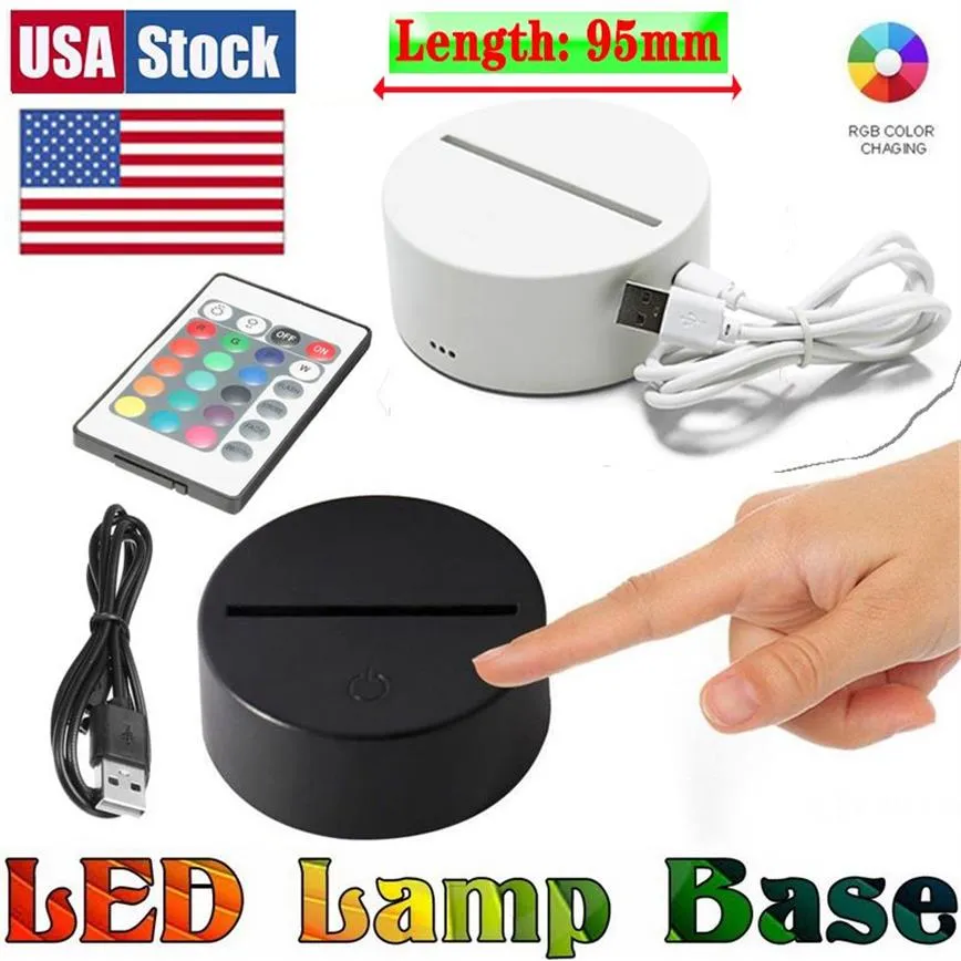 Stock USA Luci a LED RGB Base lampada a commutazione touch 3D per illusione Pannello di luce acrilica da 4 mm Batteria 2A o DC5V USB Powerted287W