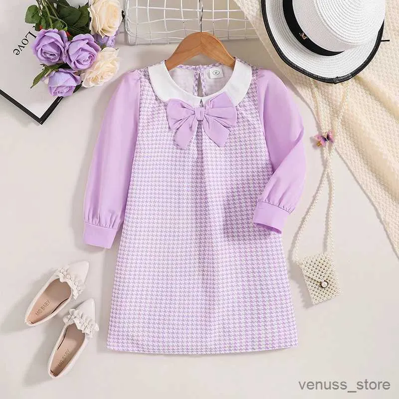 Robes d'automne pour petites filles de 4 à 7 ans, tenue à carreaux violets à manches longues, mignonne et Simple, tenue de soirée coréenne, nouvelle collection