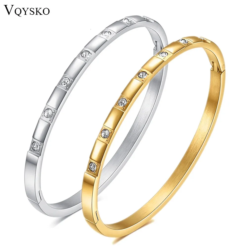 VQYSKO acier inoxydable Zircon carré Bracelet boucle femmes bijoux saint valentin cadeau pour elle 231221