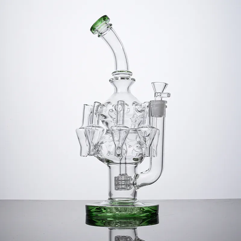 Matrix Perc Recycler Hookahs Unique Octopus Arms With 14.5mm Joint Style Glass Bong Bongs Oil Rigs Water Pipes Dab Rig Green Blue Amber OA01