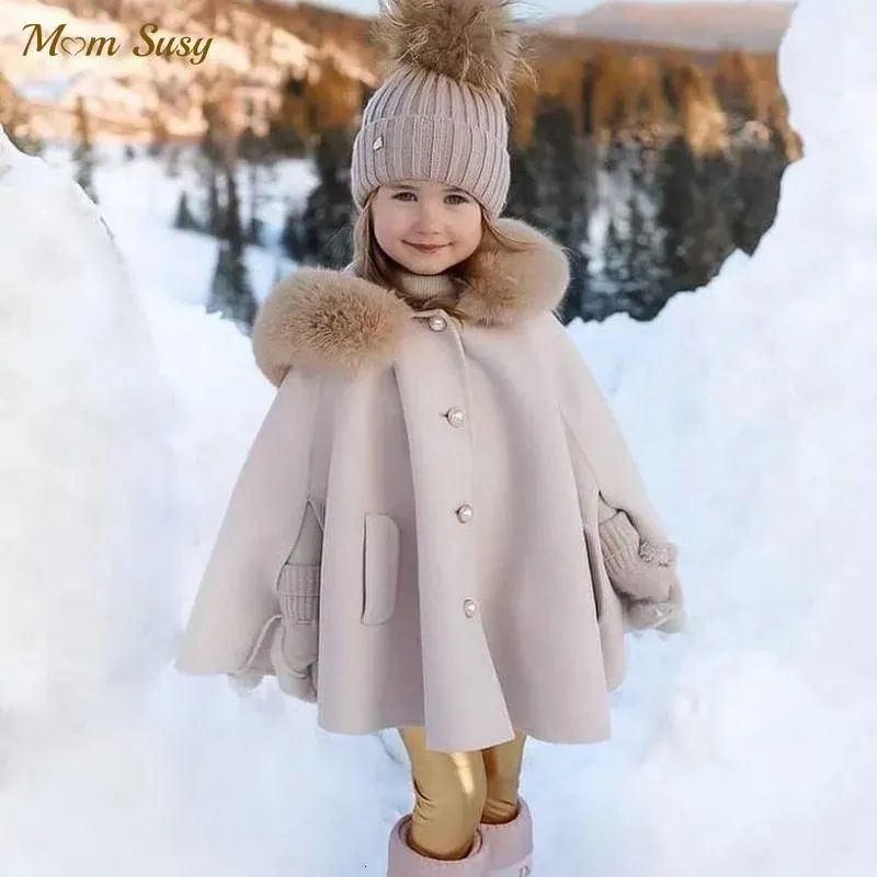 Płaszcz Baby dziewczyna Faux Fur Cloak Winter Toddler Teens Child Princess Hooded Cape Baby Top Top Warm Kid Ubrania 216Y 221128