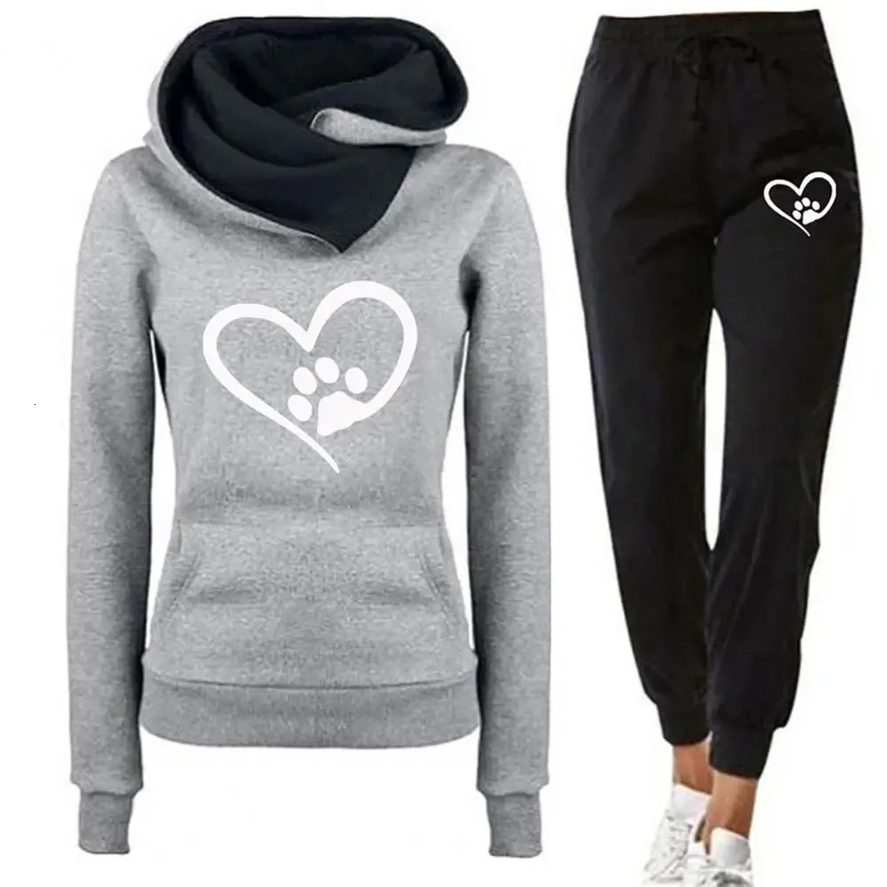 Pantalones de sudadera para mujeres Conjunto de deportes estampados de corazón para mujer Sweins Sweets Switshirt Jogger Pants para otoño invierno Fitness 2312222