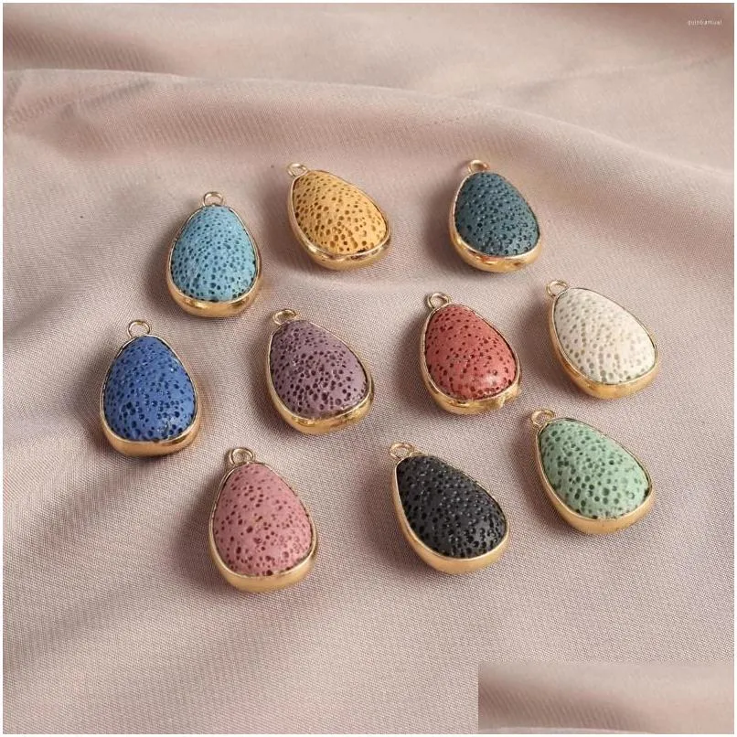 Charms Forme de larme Gold Colore enveloré Pendant Natural Volcanic Rock Rock Random Couleur Couleur pour les bijoux Faisceaux DIY Collier Dhsxf