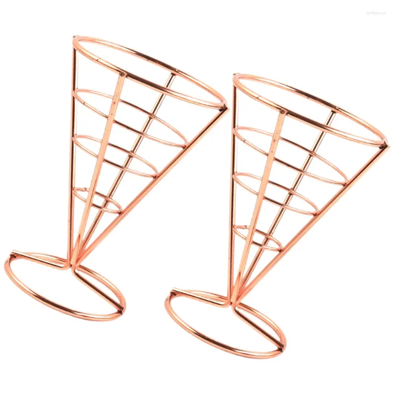 Flatware Sets 2 Pcs Cone Snack Holder French Fries Basket Metallic Line Cups Stands Stainless Steel