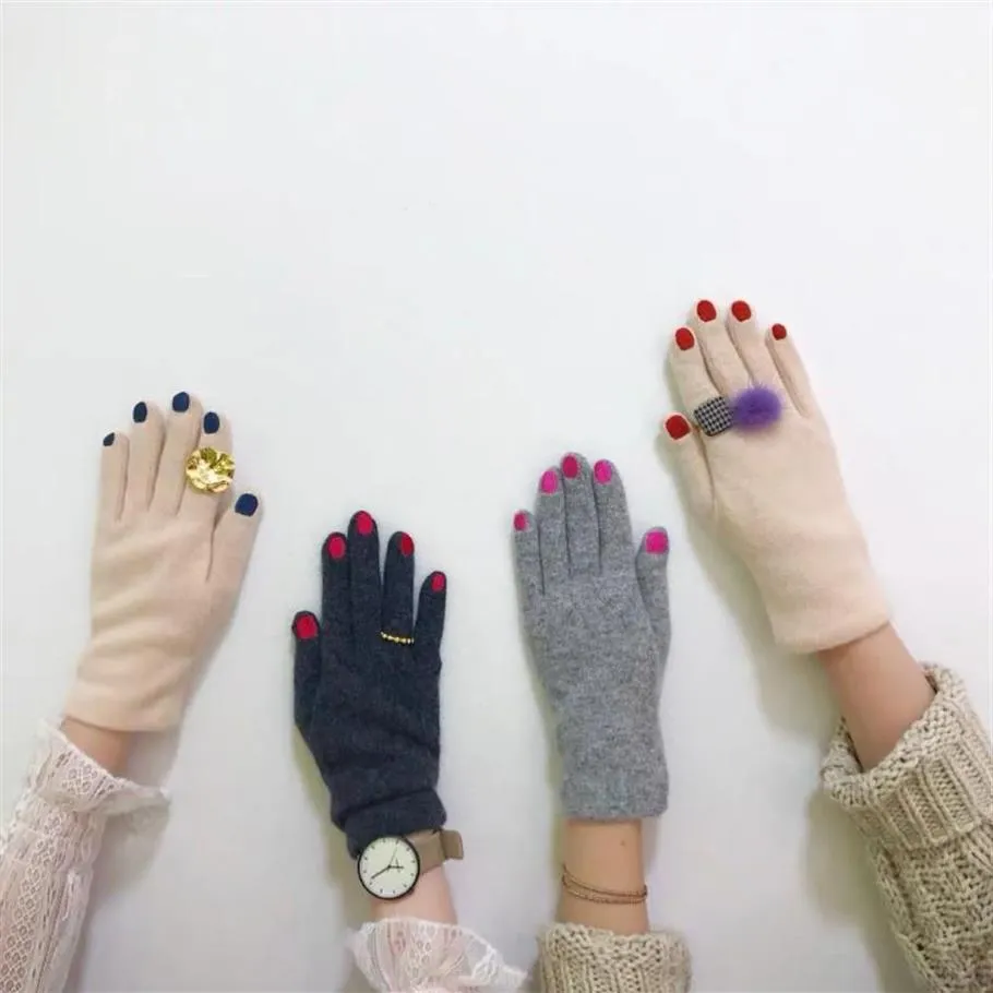 Five Fingers Gloves Chic Nail Polish Cashmere Creative Women Wool Velvet Thick Touch Screen Woman's Winter Warm Driving193Y