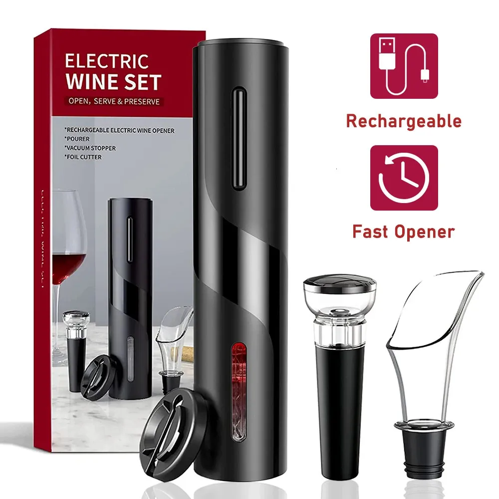 Kit de abridor de vinho elétrico recarregável com cortador de papel alumínio garrafa de saca -rolhas vermelhas para amante do bar 231221
