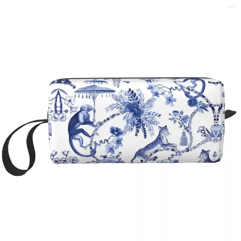 Cosmetic Bags Playful Menagerie Blue And White Chinoiseire Pattern Makeup Bag Travel Organizer Cute Porcelain Storage Toiletry