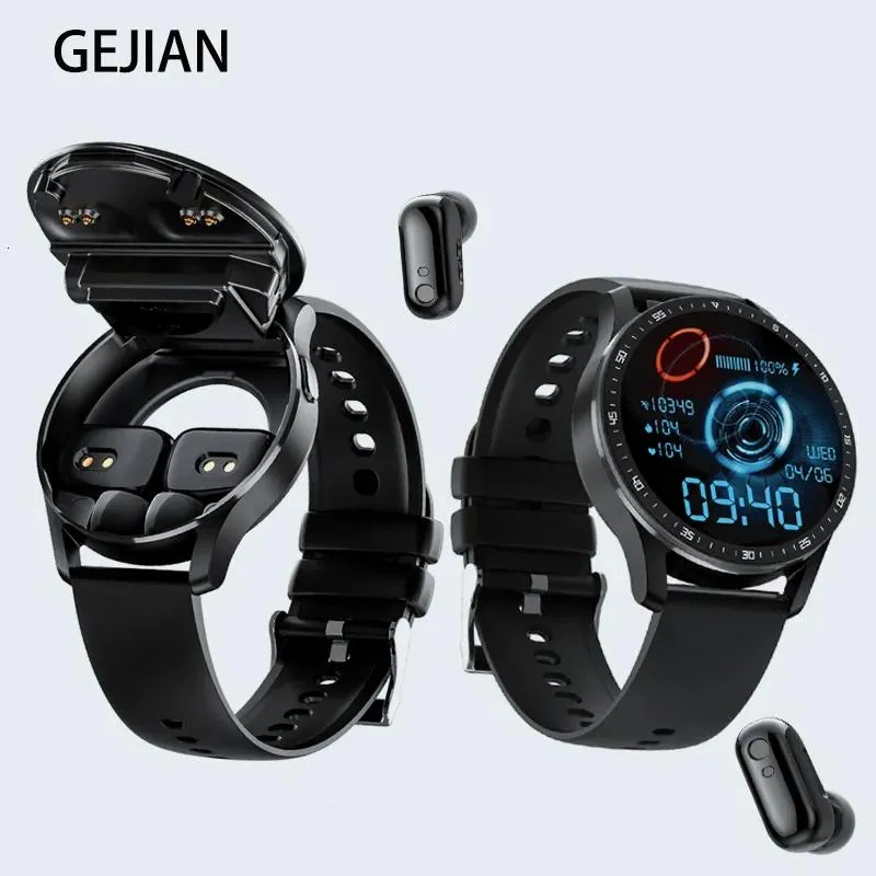 Watches Smart Watches GEJIAN X7 Headset Watch TWS Two In One Wireless Bluetooth Dual Call Health Blood Pressure Sport Music Smartwatch 230