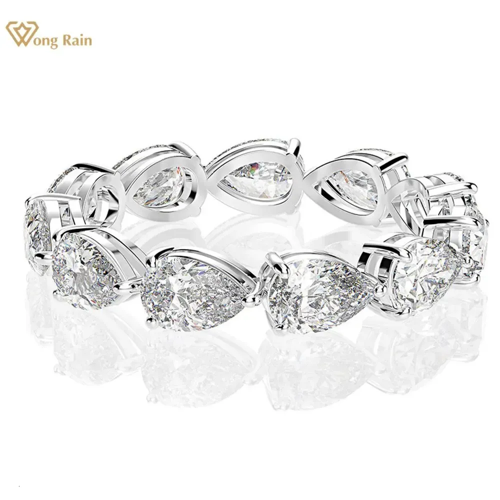 Pierścienie ślubne Wong Rain 925 Srebrna gruszka Pear Cut Diamond High Carbon Diamonds Pierścień zaręczynowy