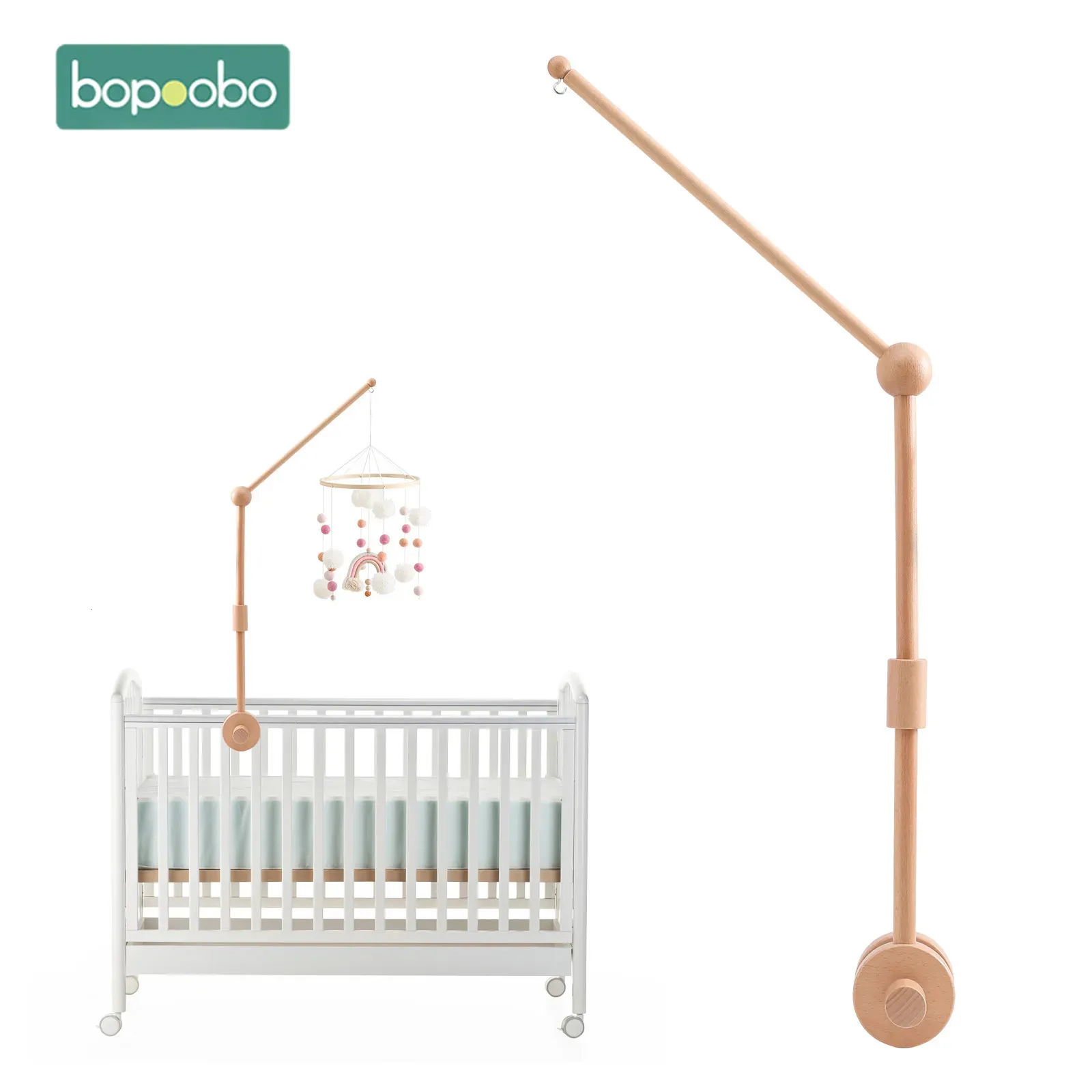 Bopoobo bébé lit en bois support de cloche mobile suspension hochet de jouet bébé berceau mobile lit cloche en bois de jouet support de bras 231221