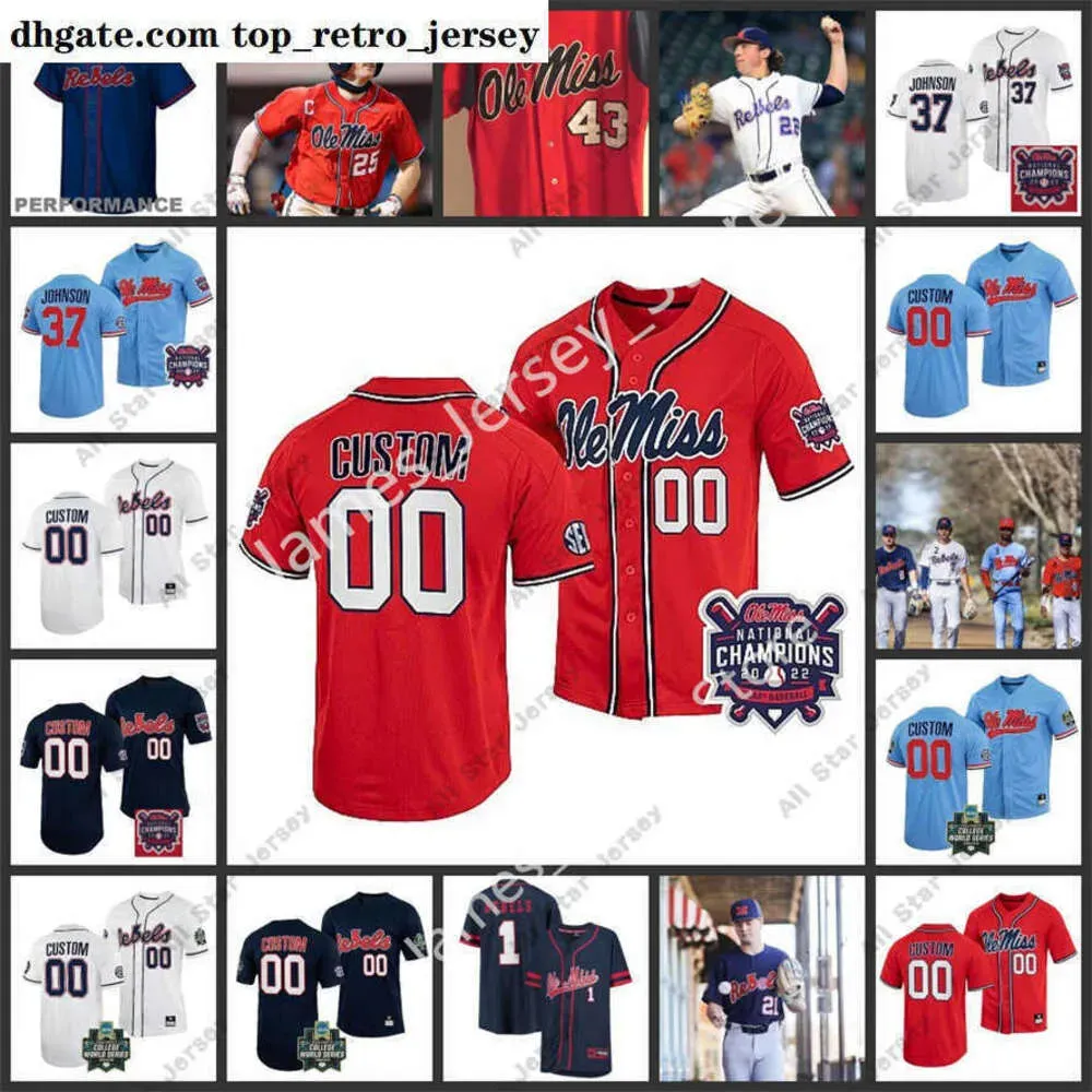 College Baseball Wears NCAA Custom Stitched Ole Miss Rebels sydd baseballtröja Matt Parenteau Harris Drew McDaniel Max Cioffi Josh Mal