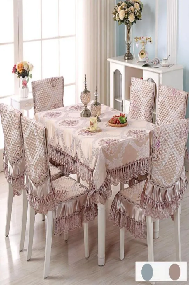 Europe Table Cloth Satin Printed Lace Chair Cover Cushion Set el Wedding Decorat Banquet Home Dinning Tablecloth Set4963251