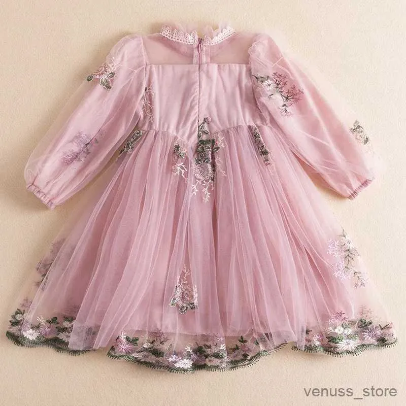 Girl's Dresses Fall Girls Dresses for 3-8 Yrs Spring Autumn Full Sleeve Kids Casual Clothes Embroidery Flower Birthday Party Dress for Girls