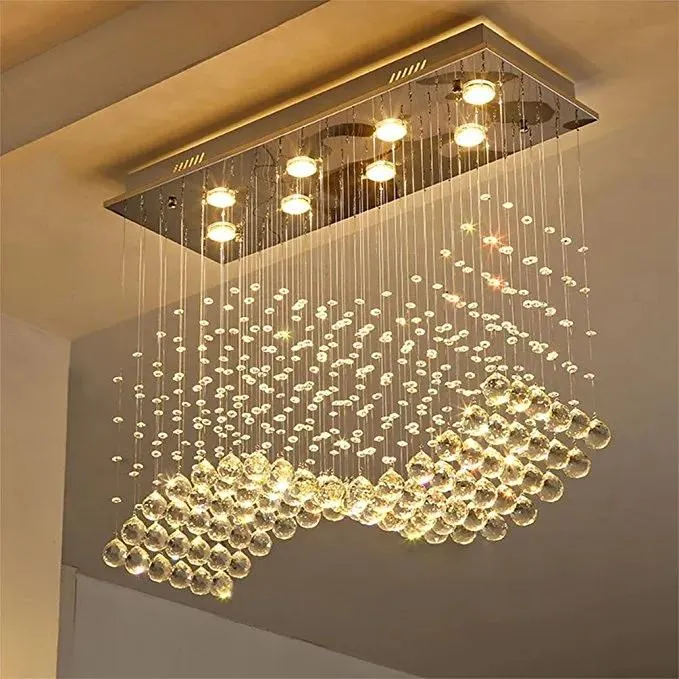 Lampadari rettangolo di cristallo contemporaneo dromina pioggia lampadario k9 a soffitto cristallo lampada design a filo per la sala da pranzo