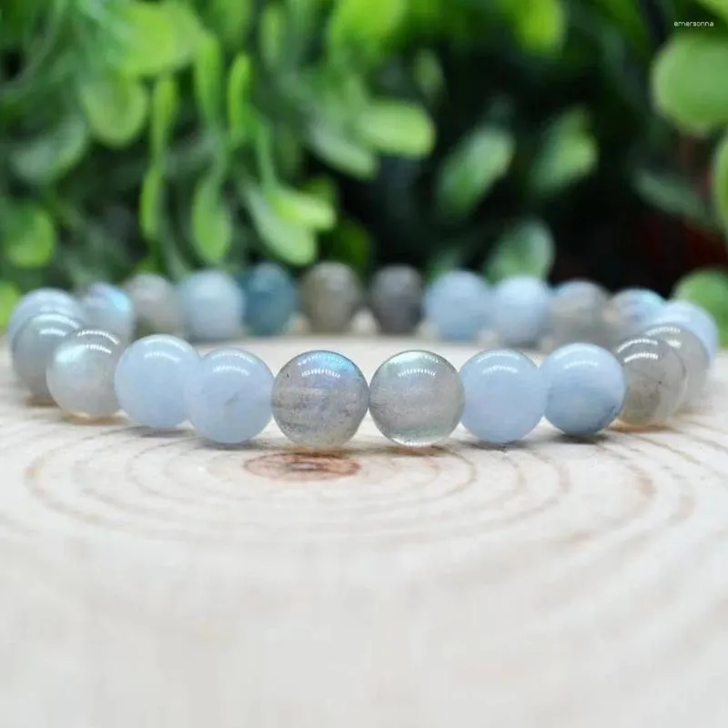 Länkarmband MG1978 8 mm Aquamarine Labradoritorite armband Kvinnor Mens Emf Energy Protection Jewelry