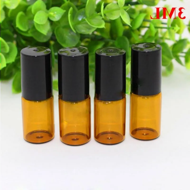 Hot 500Pcs/Lot Refillable Amber 3ml ROLL ON Fragrance PERFUME GLASS BOTTLES For ESSENTIAL OIL with Metal Roller Ball by DHL Free Shippi Jdgi