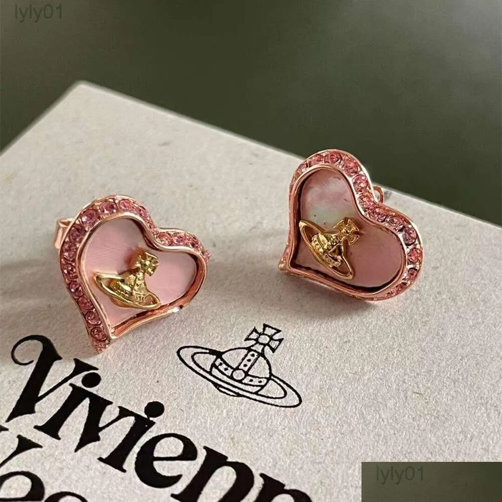 Stud Designer Fashion Viviene Westwood Pink Drip Oil Sweet Cool Peach Heart Orecchini 925 Sier Needle Love Temperament Delivery Delivery J DH5HQ
