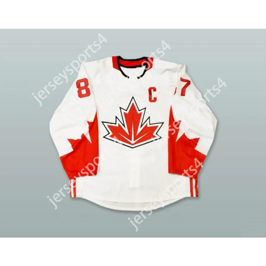 Custom SIDNEY CROSBY 87 CANADA NATIONAL TEAM WHITE HOCKEY JERSEY