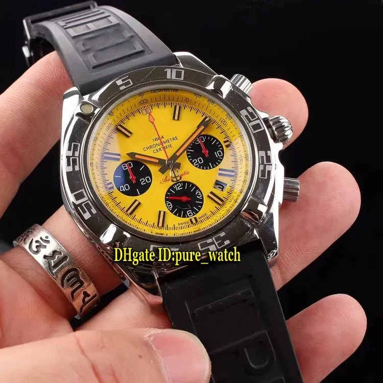 New 44mm PVD Black MB0111C3 Yellow Dial Quartz Chronograph Mens Watch Nylon Rubber Strap High Quality Gents Sport Watches3009