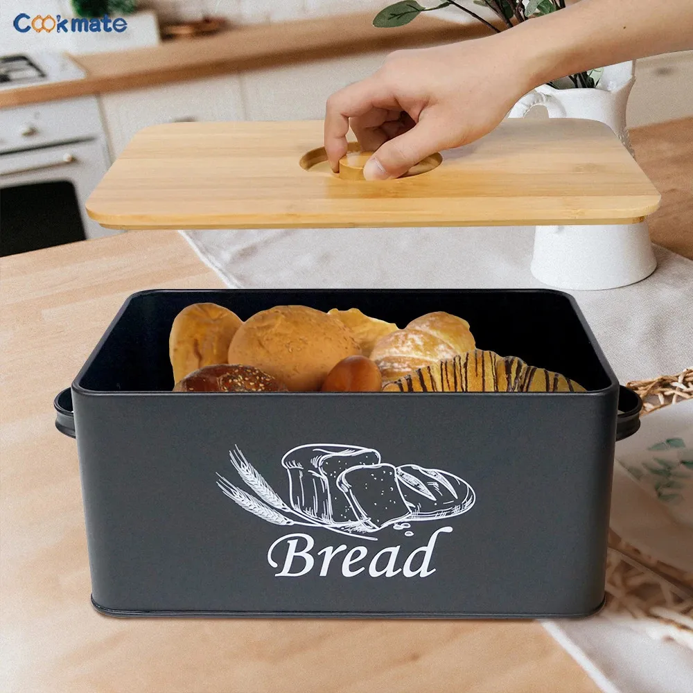 SENSEMAKE SELL Vintage Bamboo Bread Box - Portable Kitchen Bread Bin ...