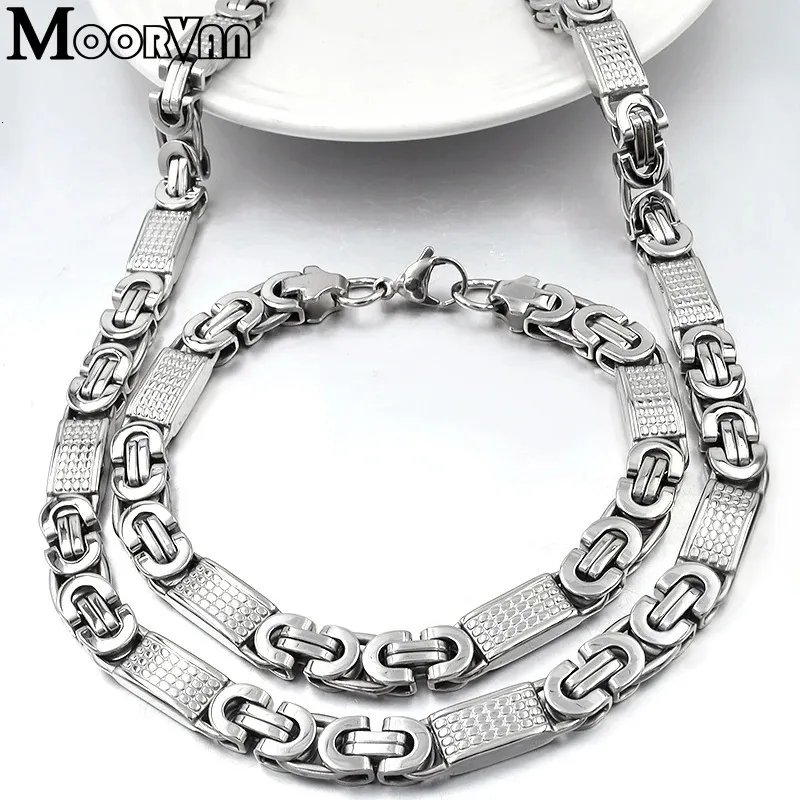 Moorvan -sieraden Set voor mannen cadeau koel zilveren kleur ketting link ketting set armband man mode stijl vierkant gevormd VJS002 231221