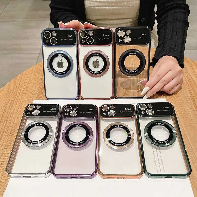 Luxury Plating Lens Protector Clear Phone Case For iPhone 15 14 13 11 12 Pro Max XR XS Max 8 Plus Electroplated Magnetic Wireless Charge Cover 100pcs