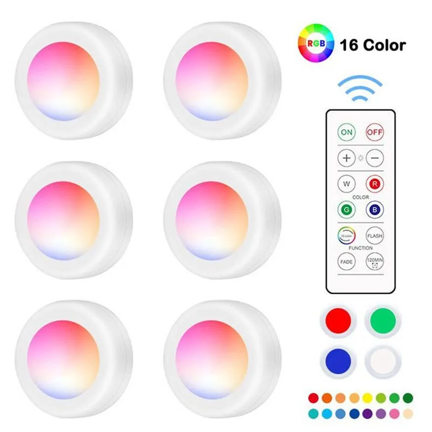 Dimmable RGB LED Lights Kitchen Lamp Touch Sensor Wardrobe Closet Cabinet Night Light Puck Light with Remote Controller 16 Color298k