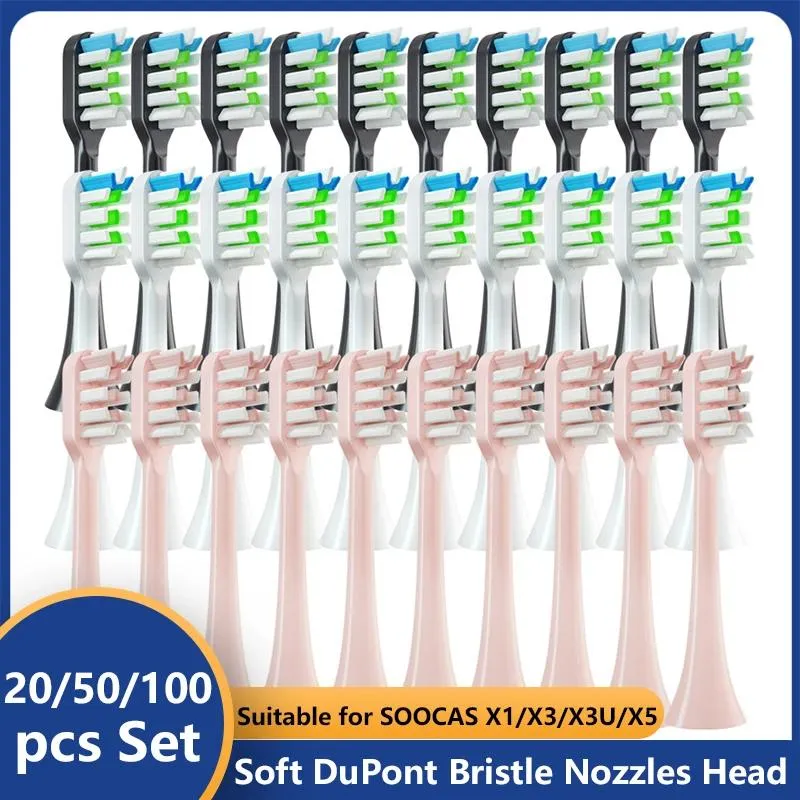 Зубная щетка 20/50/100 шт. Сменные насадки для зубных щеток для Soocas X3/x3u/x5 Sonic, электрическая зубная щетка, насадки-насадки Dupont Smart Brush Head