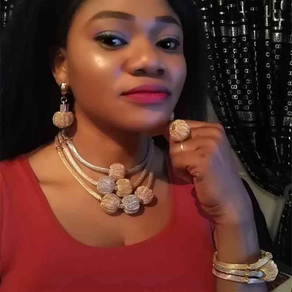 Fani Exquisite Dubai Gold Colorful Nigerian Wedding Woman Accessories smycken Set African Beads Costume Jewelry Set187s