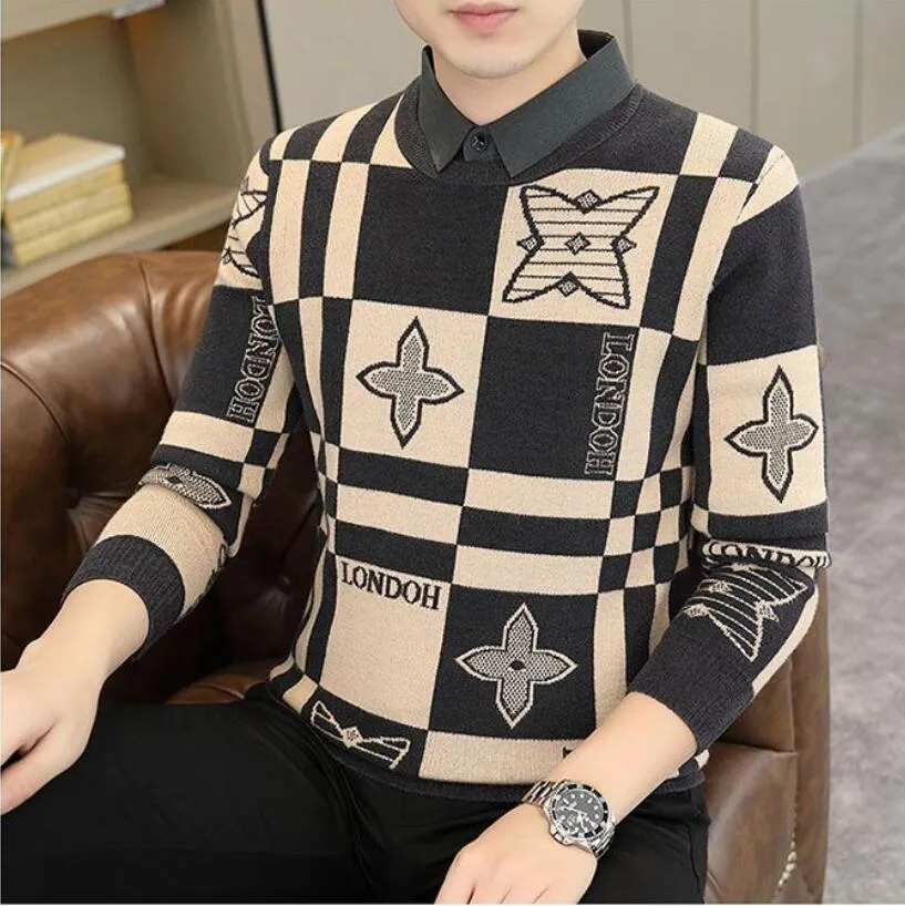 Maglioni maschili alla moda addensato a maglia a maglia finta a due pezzi maglione autunno/inverno New Youth Edition Korean Edition Slim Fit Knitwear