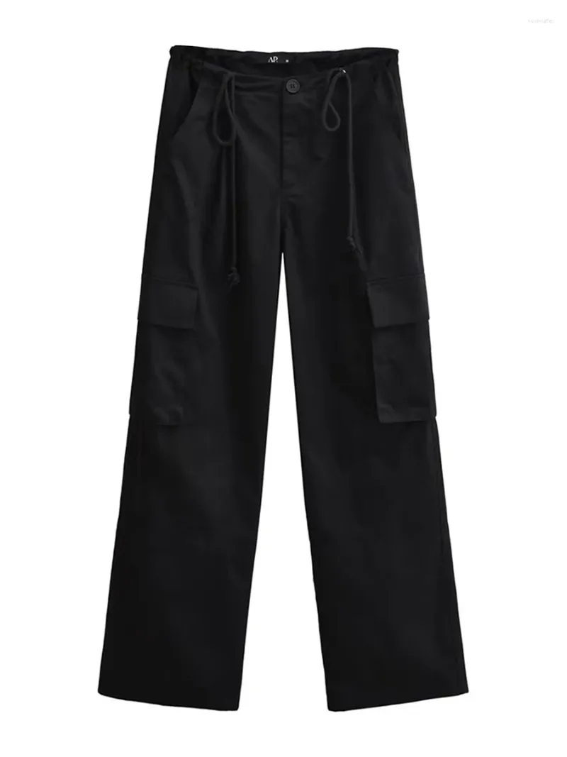 Pantalon féminin Femmes Spring Automne Cound Counter Couleur double cordon à crampons Poches Sport Streetwear
