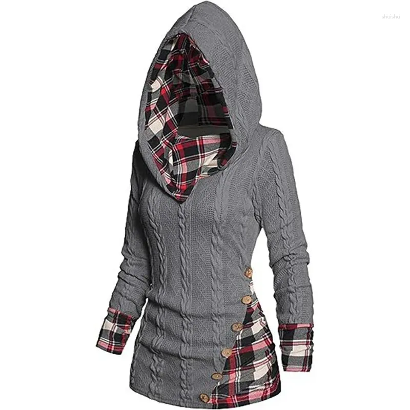 Sweat à capuche féminin Fashion d'automne en hiver Twisted Cable Trearit Jumper Long Hooded Robe Pull M manteur Femme Patchwork Sweat Sweator Sweat à capuche