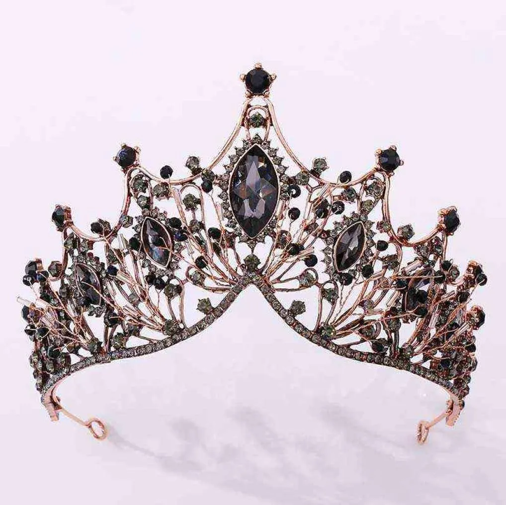 Fordeven retro barokowy styl czarny kryształowa księżniczka diadem i korony kobiety panna młoda noiva biżuteria ślubna opaski na głowę 214842110