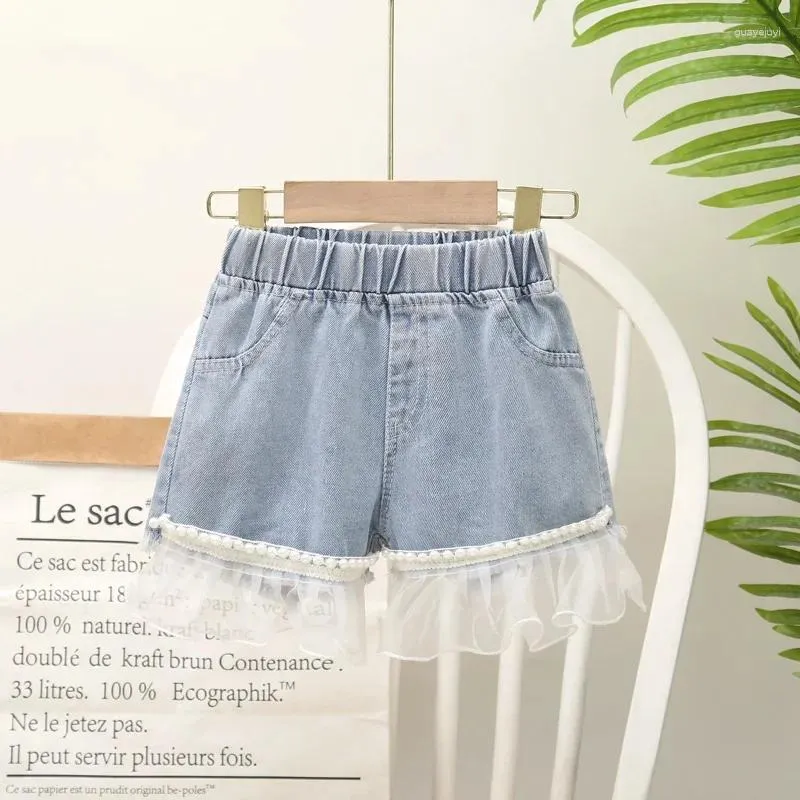 Şort moda yaz çocuk kızlar kot pantolon Kore tarzı boncuk kot çocuk kısa pantolon bahar sonbahar bebek kız giysileri 3 5 6 7 8 yıl