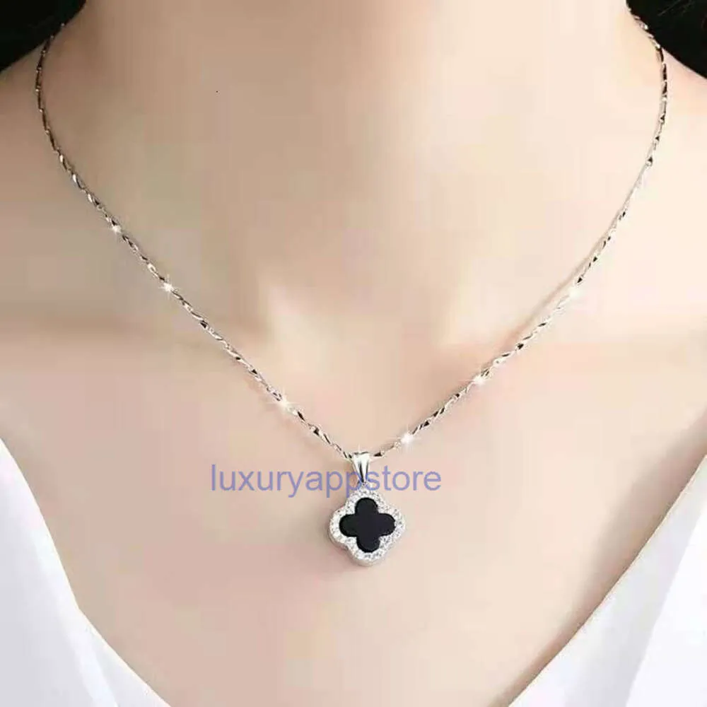 قلادة Van Clover S925 Sterling Silver Four Leaf Clover Necklace Mashing Highend Version من هدية القلادة للسيدات