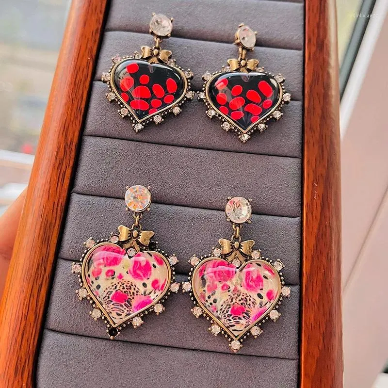 Stud Earrings Niche Design High-translucent High-gloss Resin Complex Classic Elegant Heart Leopard Print Rose Pattern