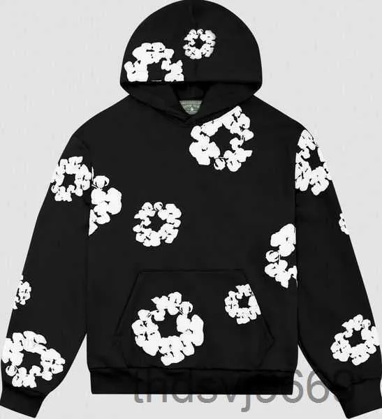 Hoodies de denim pour hommes à capuche fleur bouffée perforée à sweat à sweat imprimé de nouveauté Loose de nouveauté CVR5 BCPM BCPM BCPM