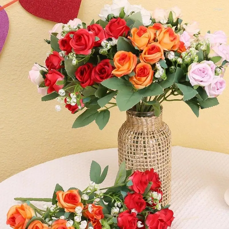装飾的な花30cmピンクローズサンセットレッドペーニーブーケ