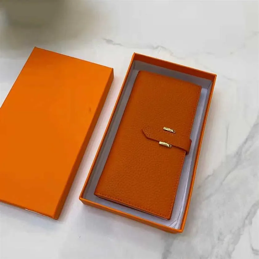 ファッション女性クラッチウォレットPUレザーウォレットシングルジッパーウォレットレディレディースオレンジボックス付きの長いクラシック財布card261d