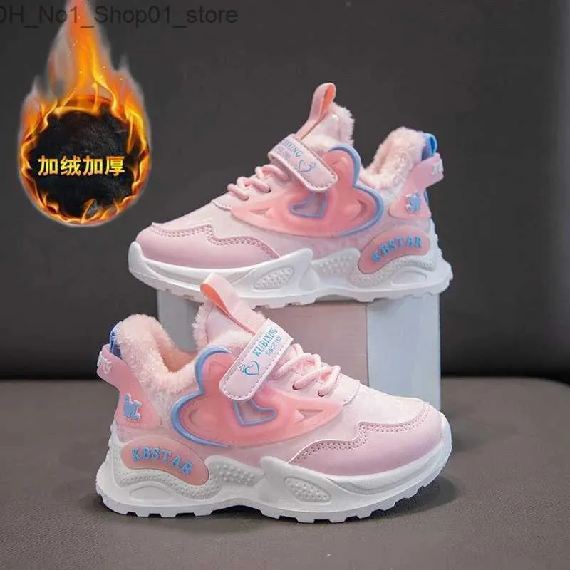 Athletic Outdoor Winter Children Sneakers Girls Shoes Plush Kids Sports Tennis Shoes For Girl Pink Cotton Casual Sneaker Rinnande skor Q231222