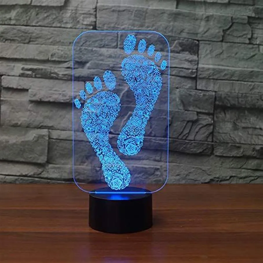 3D Lovely Foot Footprint Night Light Touch Table Desk Optical Illusion Lamps 7 Color Changing Lights Home Decoration Xmas Birthday3056