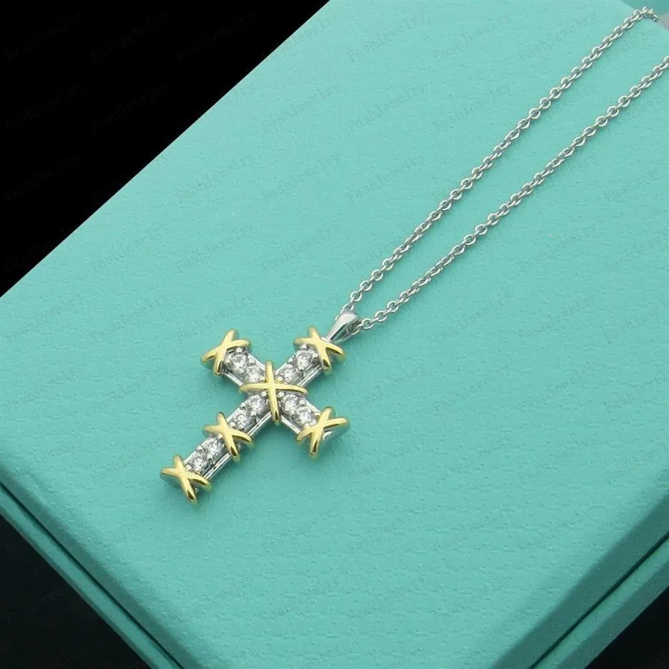 Luksusowy projektant Gold Cross Full Diamond Necklace Modelowanie Oryginalna moda Klasyczna bransoletka damska biżuteria z Box301J