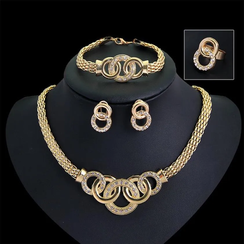 Złoto plisowane biżuterię dla kobiet koraliki nakarta kolczyki Prągi bransoletki Zestawy kostiumowe