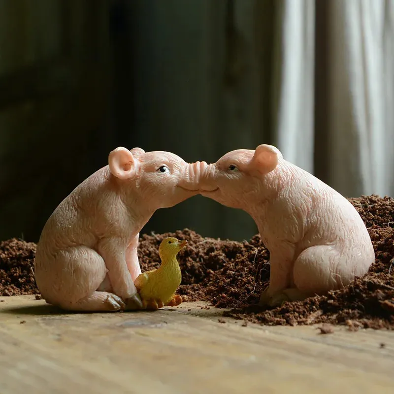Résine Creative Pigs Animal Figurine Fairy Garden Miniatures Bonsai Lawn Lanscape Home Decoration Accessoires 231222